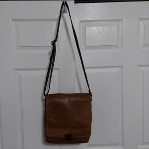 Fossil Leather Brown Flap Closure Crossbody Satchel Handbag Purse